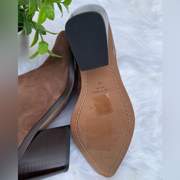 RAG & BONE Razor Brown suede pointed toe Block heel chelsea boot women 40/ 10 - Picture 7 of 11